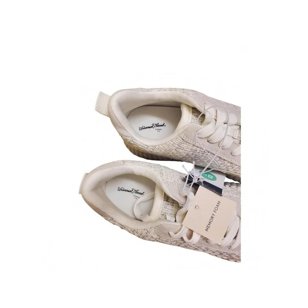 Universal Thread Womens White Tweed Platform Sneakers Shoes  Memory Foam